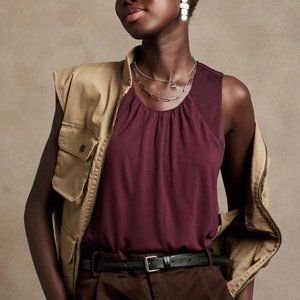 BANANA REPUBLIC Women's MIXED MEDIA TOP Size, XS, Color Pinot Noir